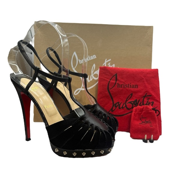 CHRISTIAN LOUBOUTIN Zigounette 140 Spike Accent T-Strap Heels Size 38EU 8US - Picture 16 of 16